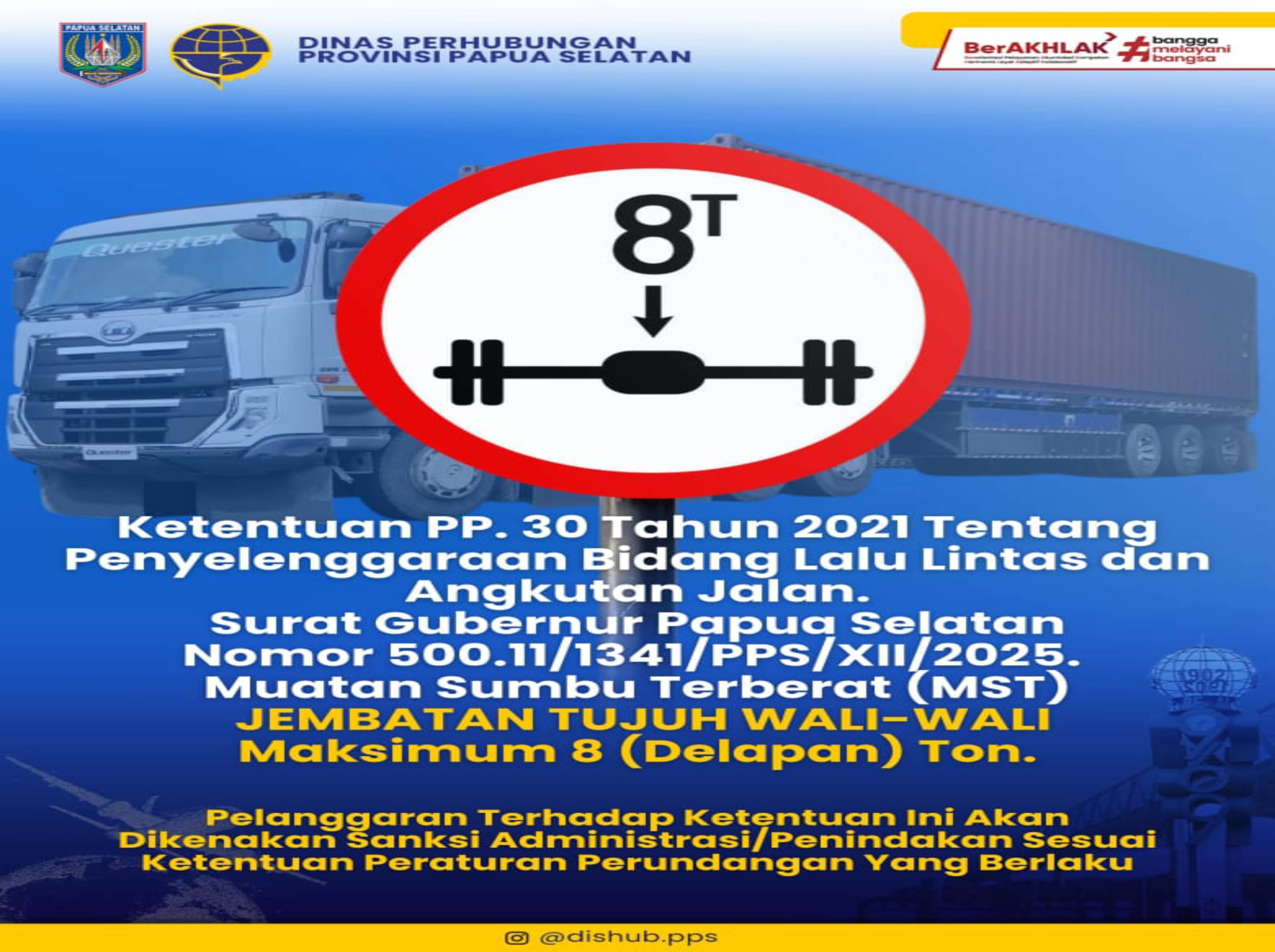Dishub Papua Selatan Tetapkan Batas Muatan Maksimal 8 Ton di Jembatan Tujuh Wali-Wali
