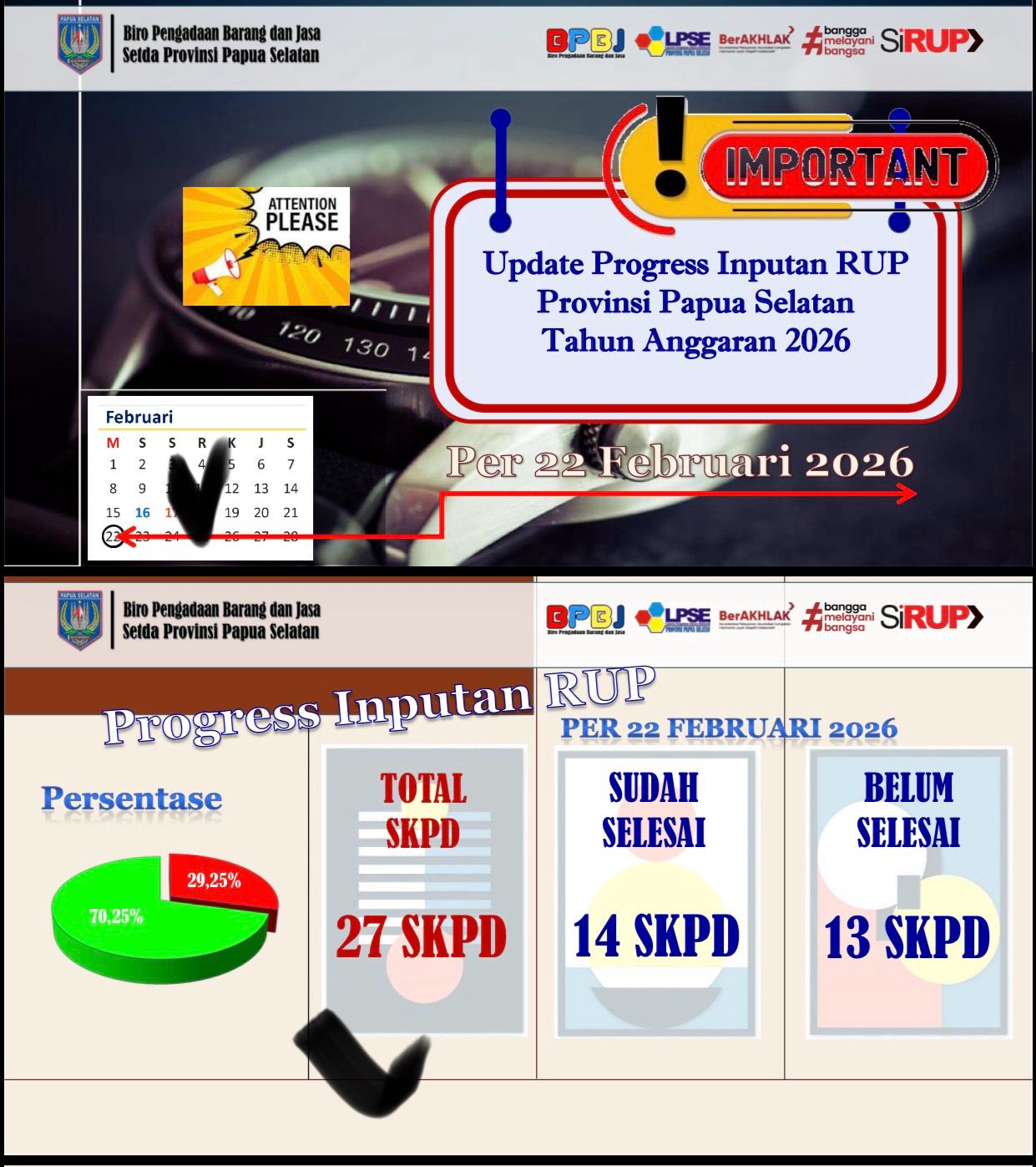 Update Progres Input RUP TA 2026 Papua Selatan: 14 OPD Selesai Input, 13 Masih Berproses